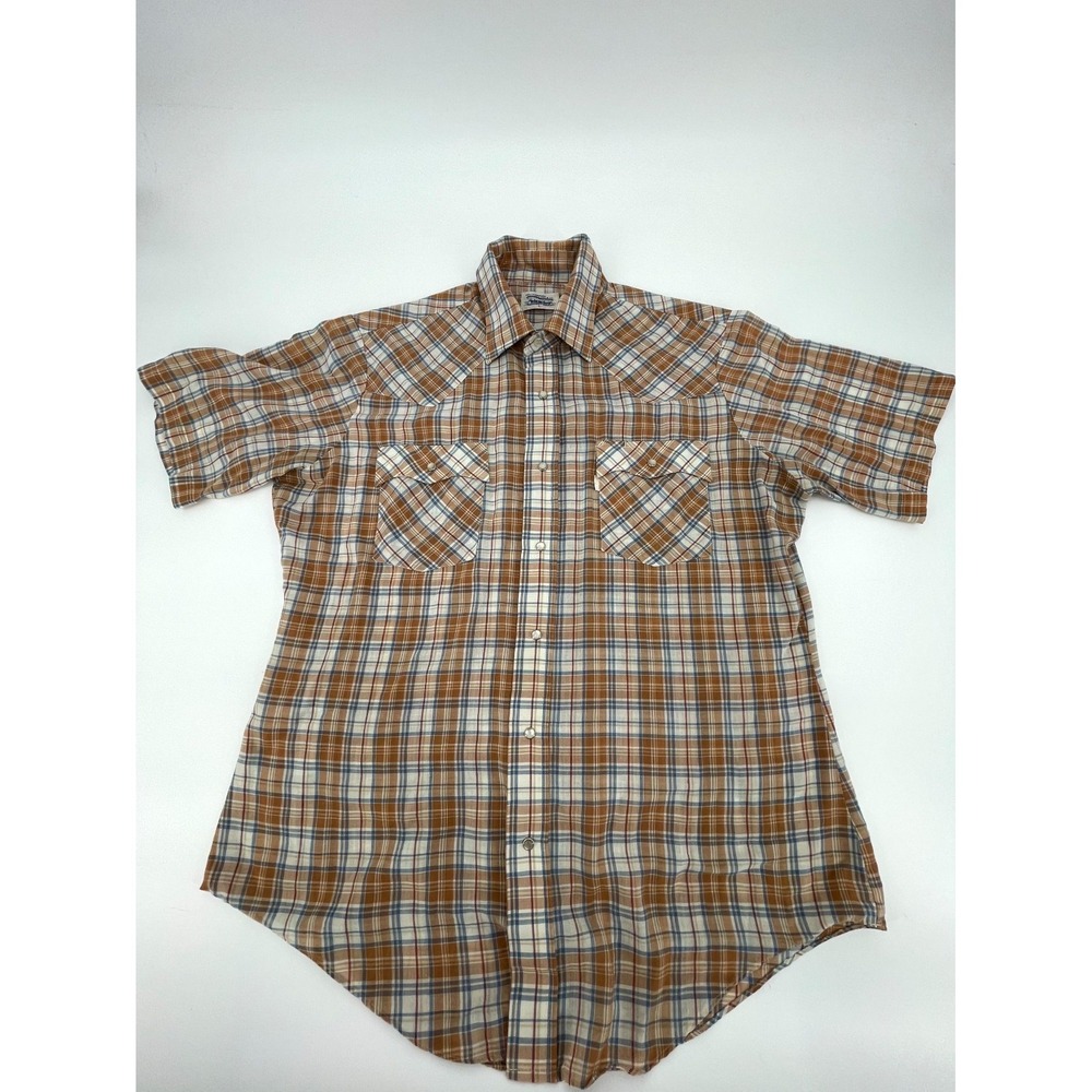 Vintage Levi's Western Shirt Mens Large Brown Plaid Cowboy Outdoor Pearl Snap